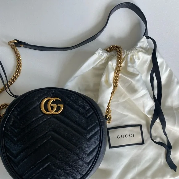 Gucci GG Marmont Round Shoulder Bag Mini Black - Picture 8 of 8